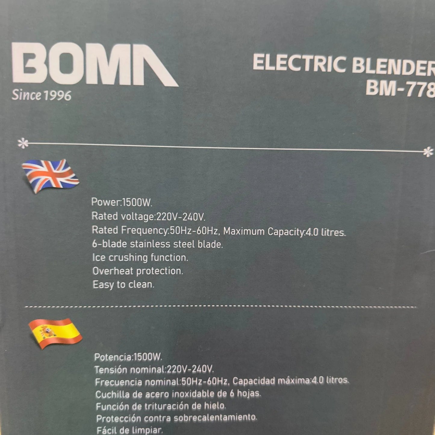 Boma 6 in 1 Electric Blender Set – 4L 800W Mixer