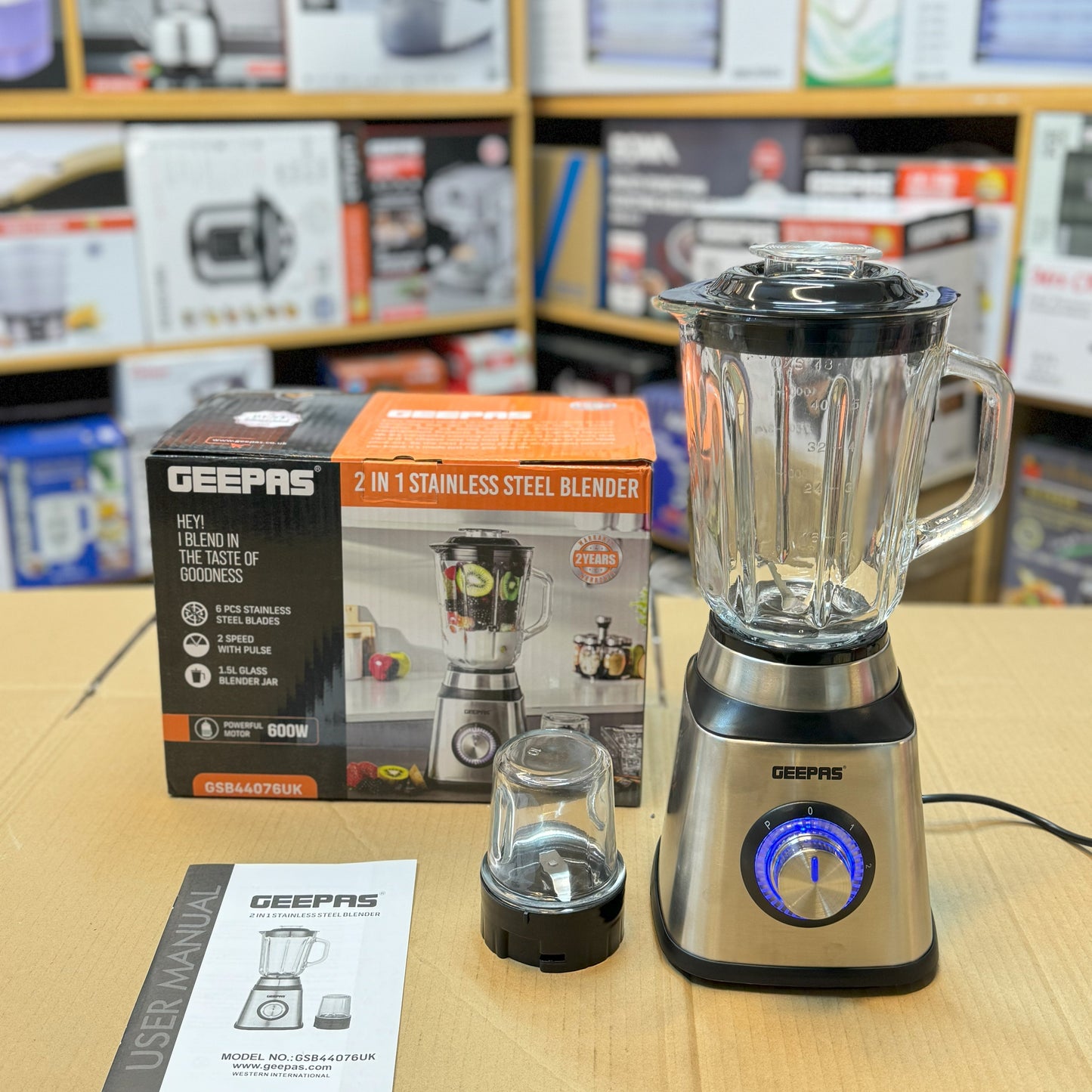 Geepas 2-in-1 Stainless Steel Blender GSB44076UK