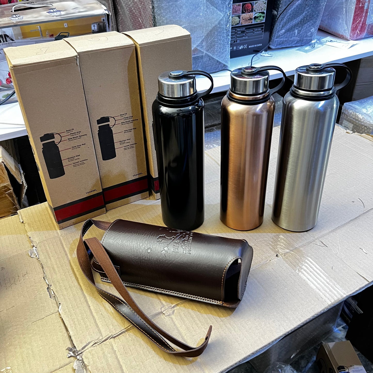 Imported Vacuum Bottles Set - 3 Sizes with Carry Pouch