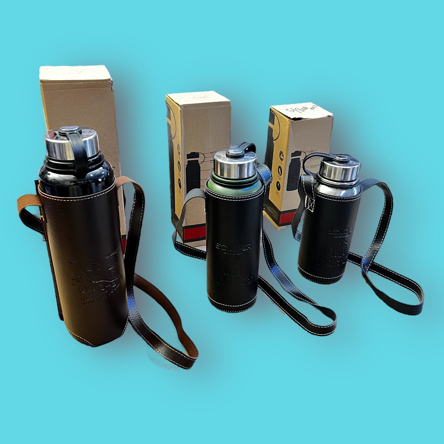 Imported Vacuum Bottles Set - 3 Sizes with Carry Pouch