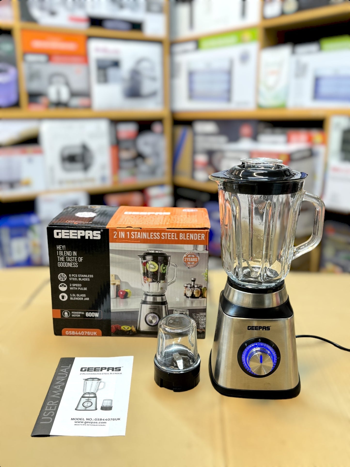 Geepas 2-in-1 Stainless Steel Blender GSB44076UK
