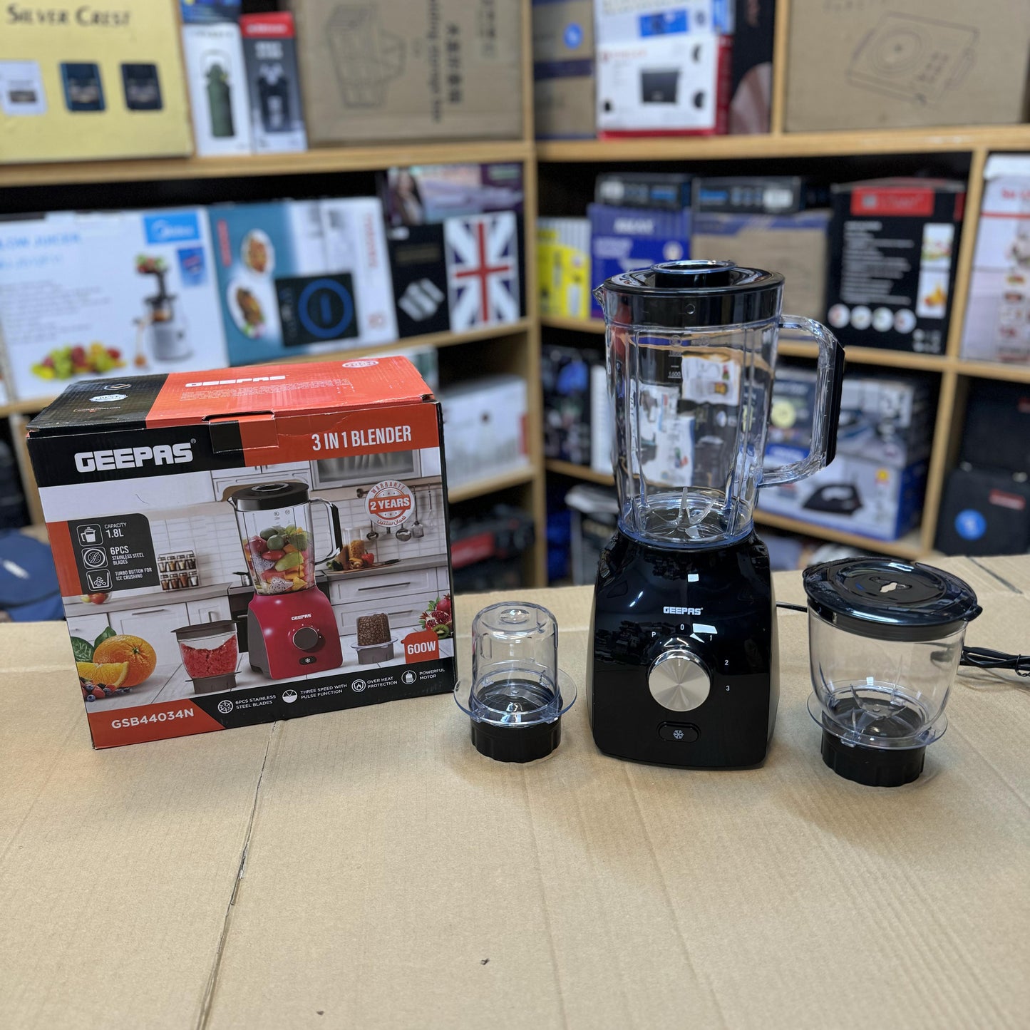 Geepas 3-in-1 Blender GSB44034N – Mixer, Grinder & Juicer