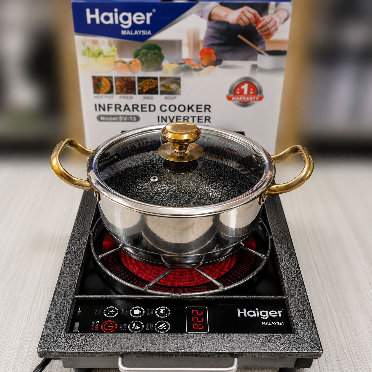 Haiger Malaysia SV-13 Infrared Cooker 2200W with Heavy Duty Protective Frame | Inverter Compatible | 1 Year Warranty