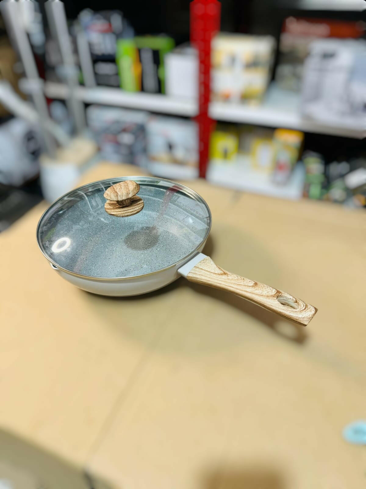 BoBer Granite Fry Pan 28cm with Glass Lid | Non-Stick Cookware