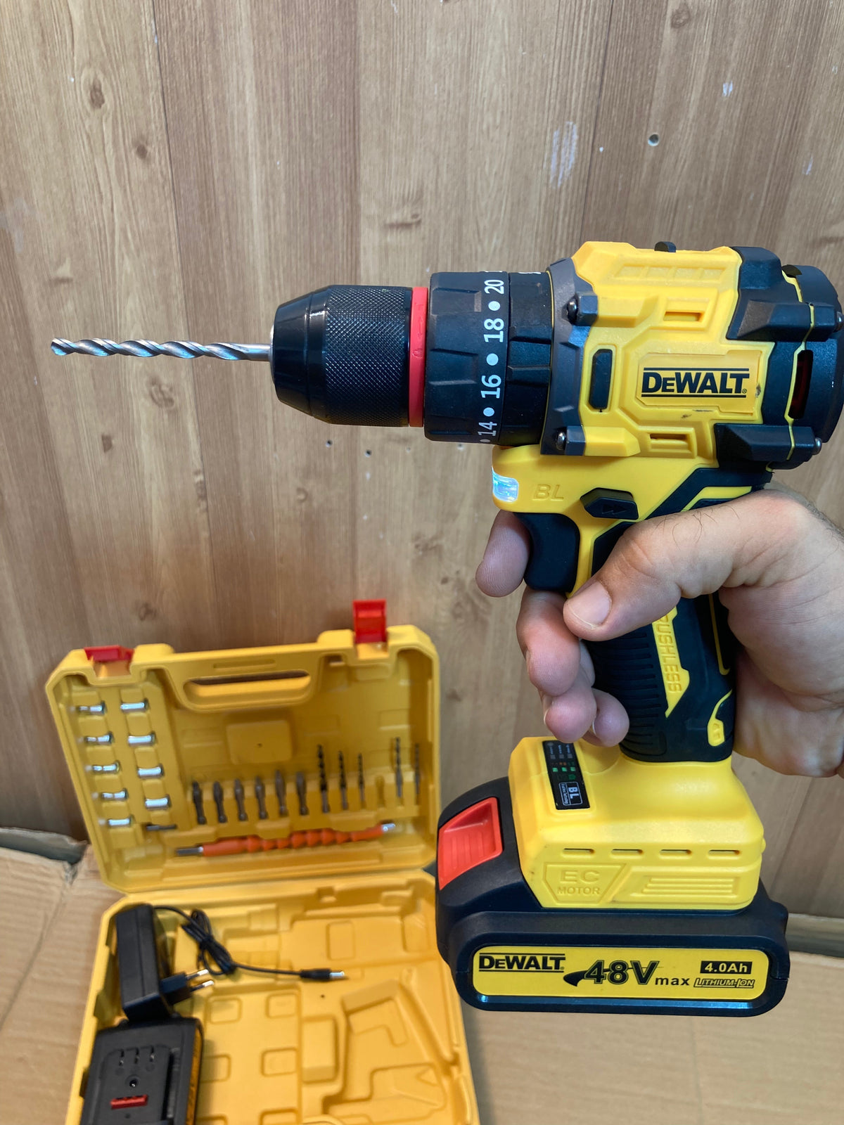 DeWALT Brushless Drill Machine Set with Double Rechargeable 48V Batteries