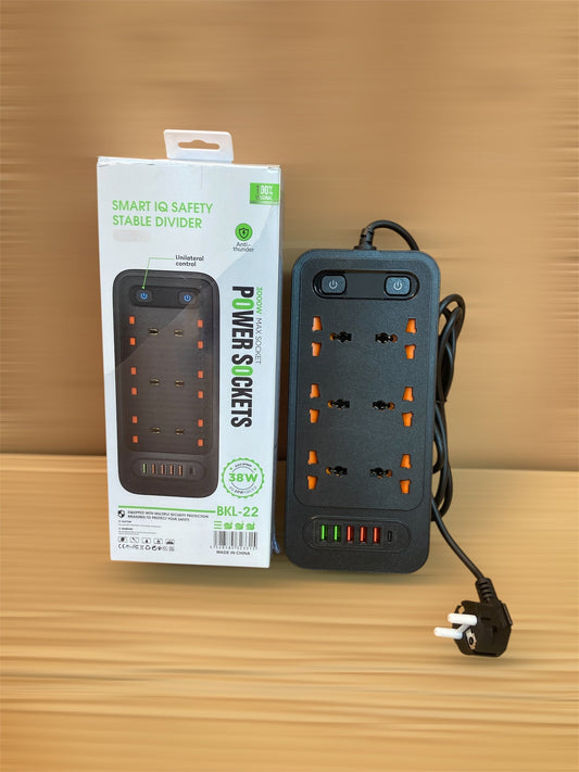 3000W Power Extension 6 Universal Socket+ 5 USB+ 1 Type-C Port